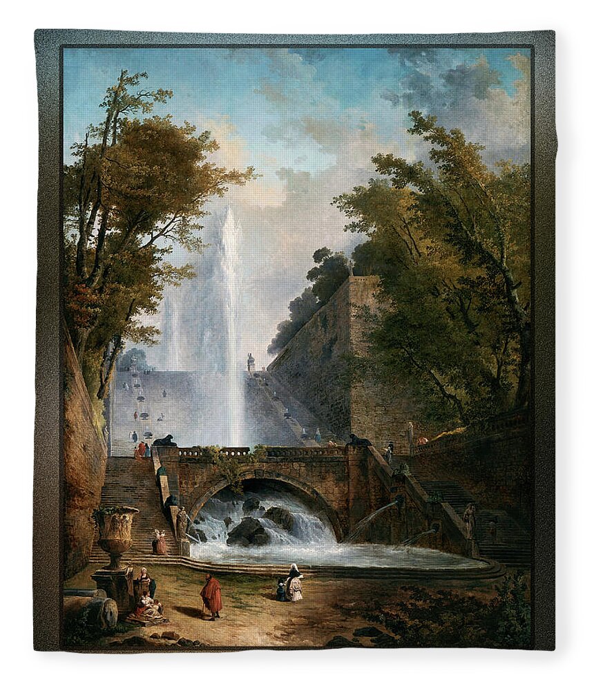 Stair And Fountain Fleece Blanket featuring the painting Stair and Fountain in the Park of a Roman Villa by Rolando Burbon