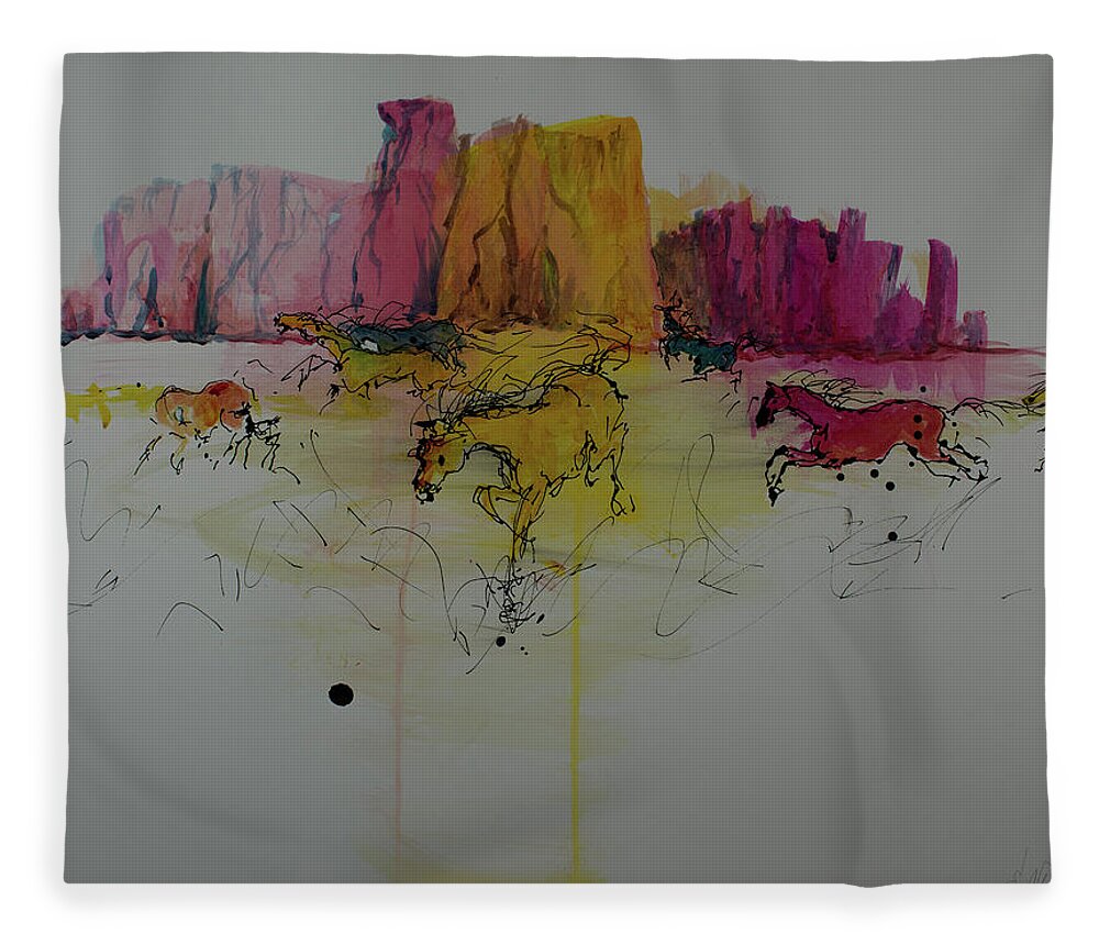 Painting Fleece Blanket featuring the painting Stampede Mesa by Elizabeth Parashis