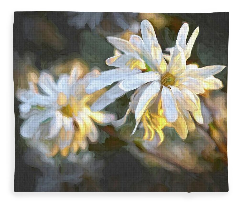 Flower Fleece Blanket featuring the digital art Star Magnolia by Barry Wills