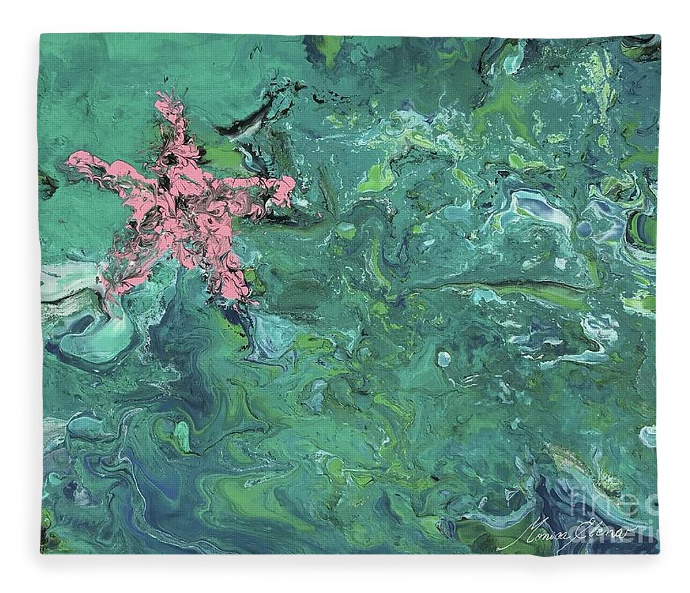 Abstract Art Fleece Blanket featuring the painting Starfish saluting by Monica Elena