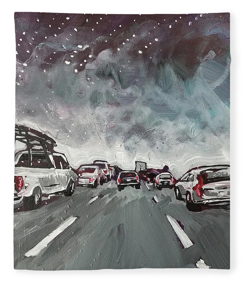 Cars Fleece Blanket featuring the painting Starry Night Traffic by Tilly Strauss