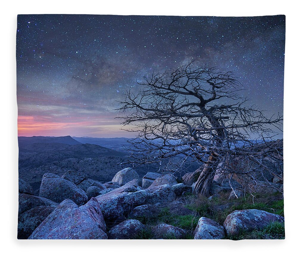 00559646 Fleece Blanket featuring the photograph Stars Over Pine, Mount Scott by Tim Fitzharris