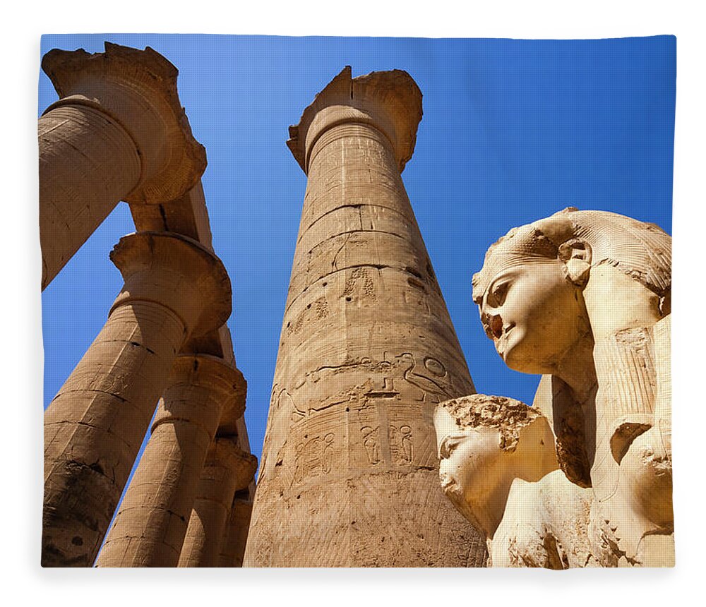 Statue Fleece Blanket featuring the photograph Statues Of Egyptian Pharaohs, Karnak by Nico Tondini