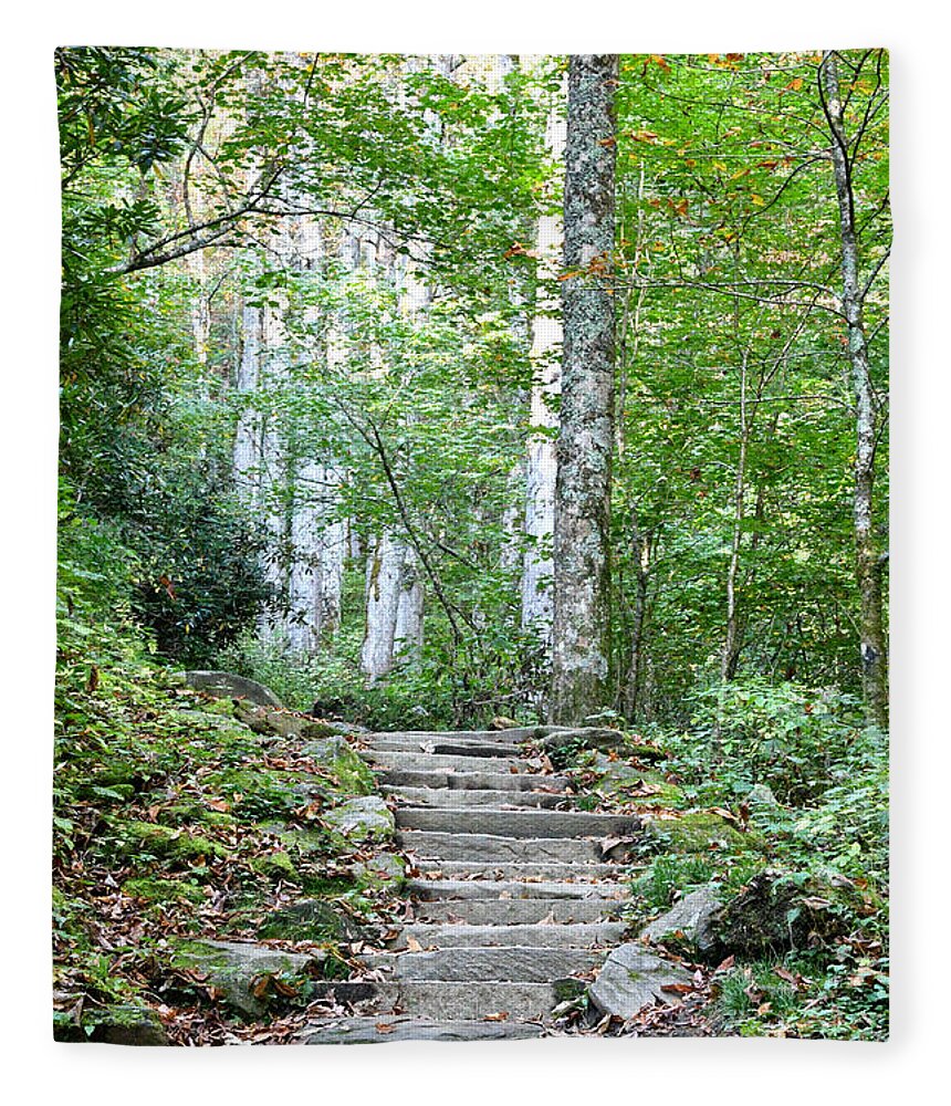 Tennessee Fleece Blanket featuring the photograph Steps Up Into The Forest 1 by Phil Perkins
