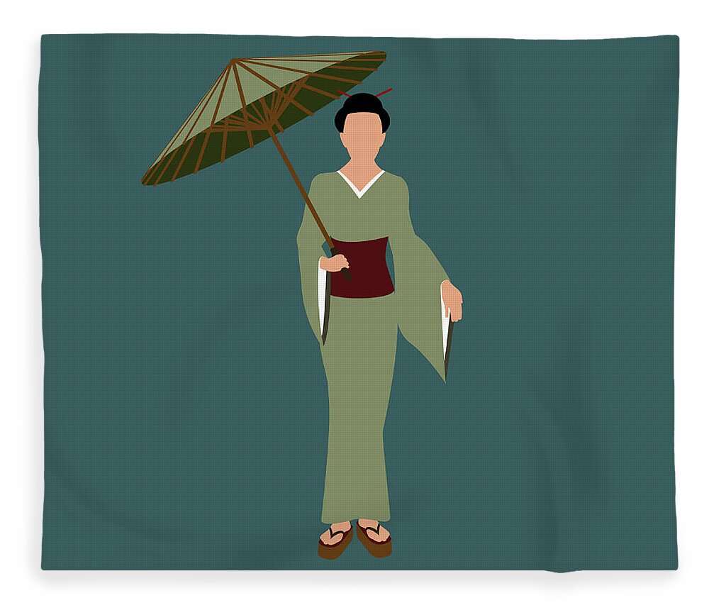 People Fleece Blanket featuring the digital art Stereotypical Japanese Woman by Ralf Hiemisch