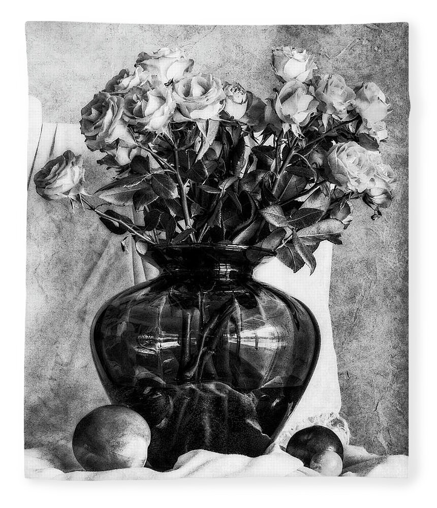 Still Life Fleece Blanket featuring the digital art Still Life of Vintage Roses by Sandra Selle Rodriguez