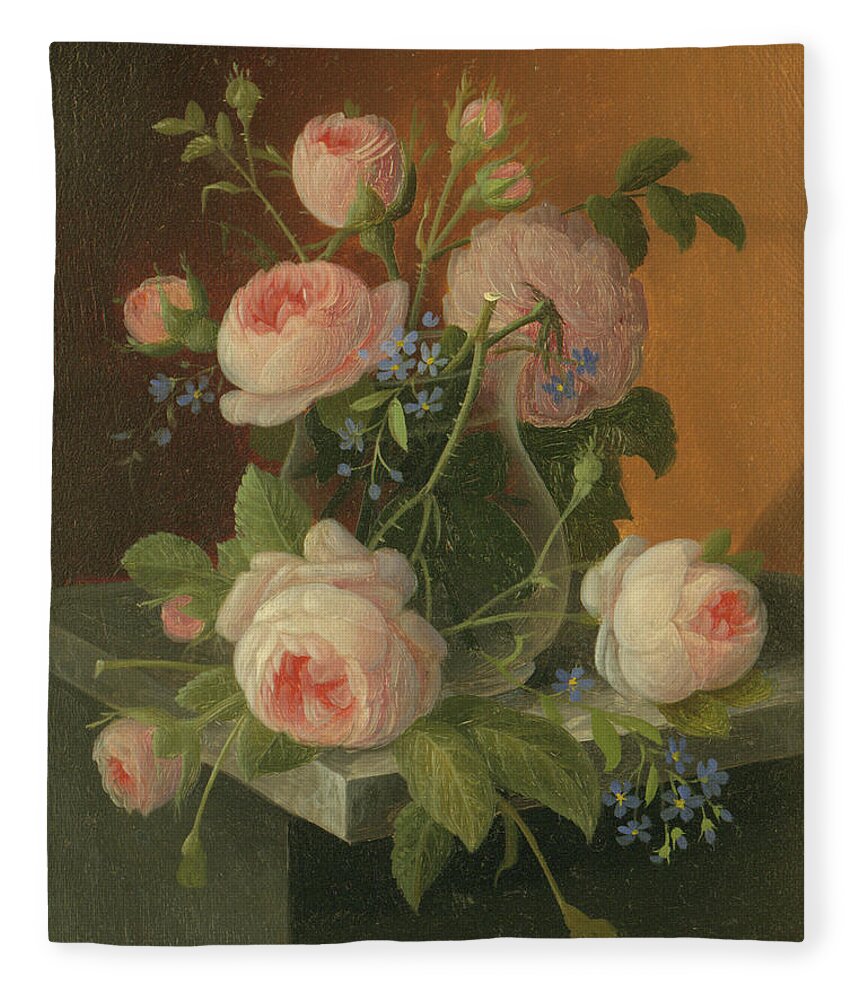 Still Fleece Blanket featuring the painting Still Life with Roses, circa 1860 by Severin Roesen