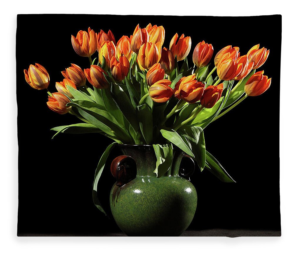 Vase Fleece Blanket featuring the photograph Still Life With Tulips by Sebastian Schneider