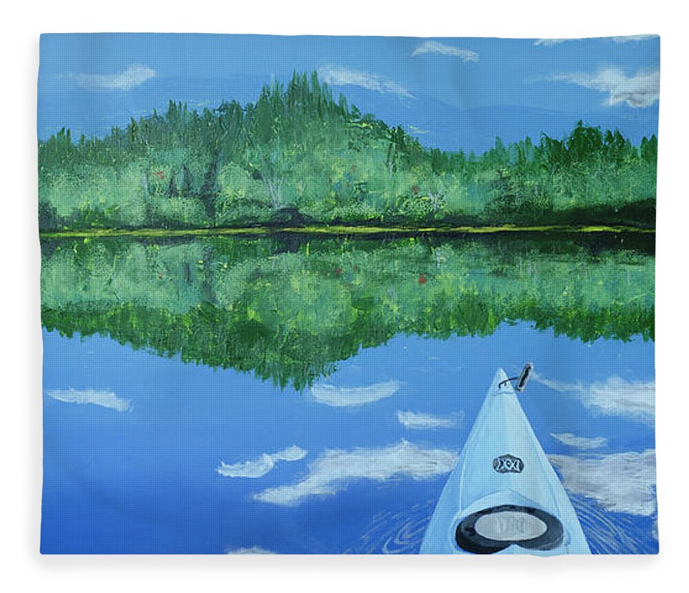 Kayak Fleece Blanket featuring the painting Still Reflective by Laurel Best