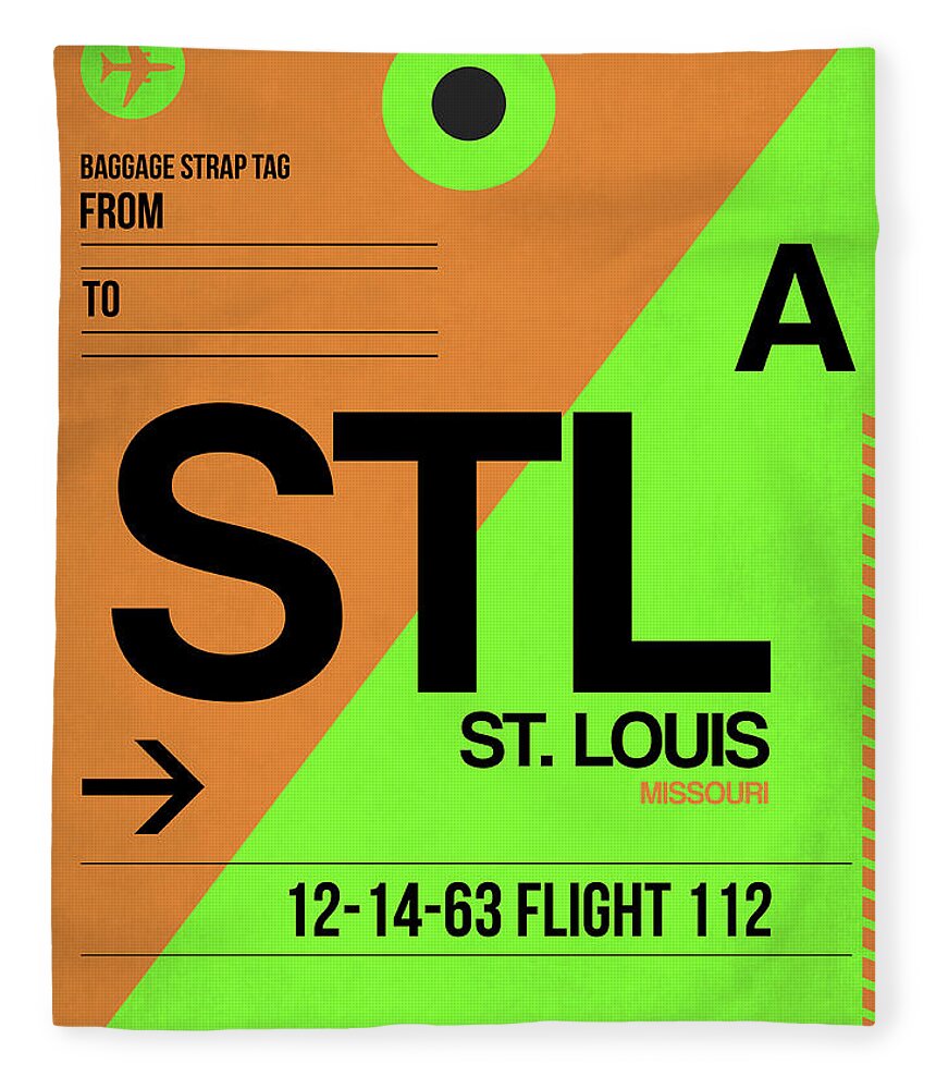 Vacation Fleece Blanket featuring the digital art STL St. Louis Luggage Tag I by Naxart Studio