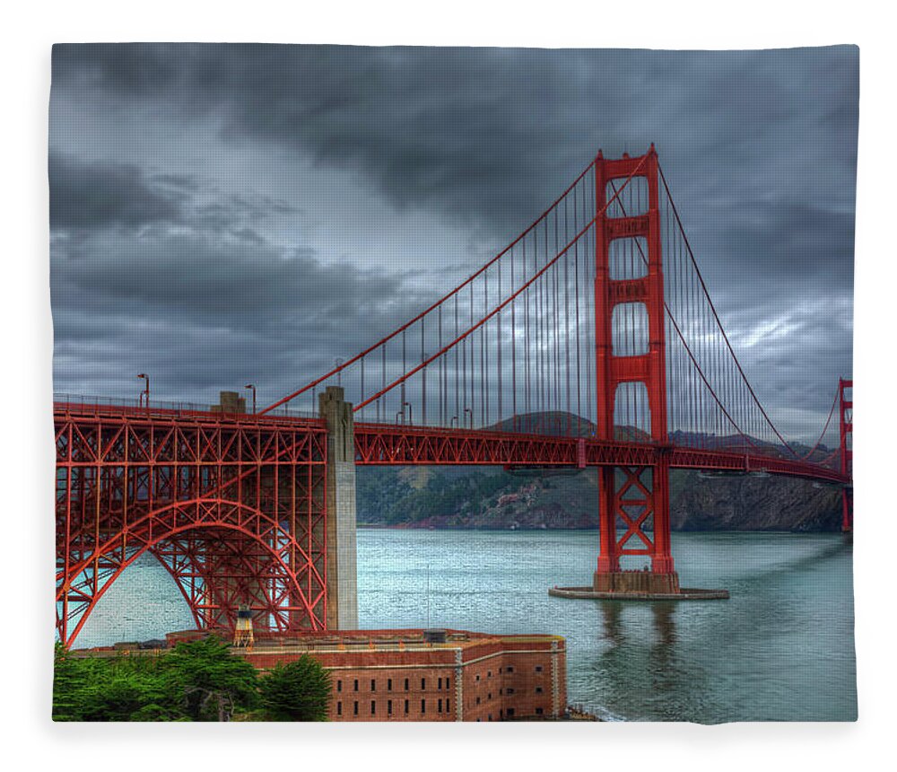 Landscape Fleece Blanket featuring the photograph Stormy Golden Gate Bridge by Harry B Brown