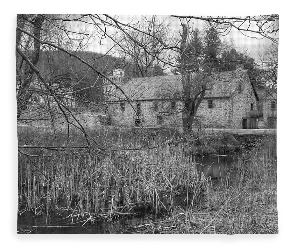 Waterloo Village Fleece Blanket featuring the photograph Stone and Reeds - Waterloo Village by Christopher Lotito