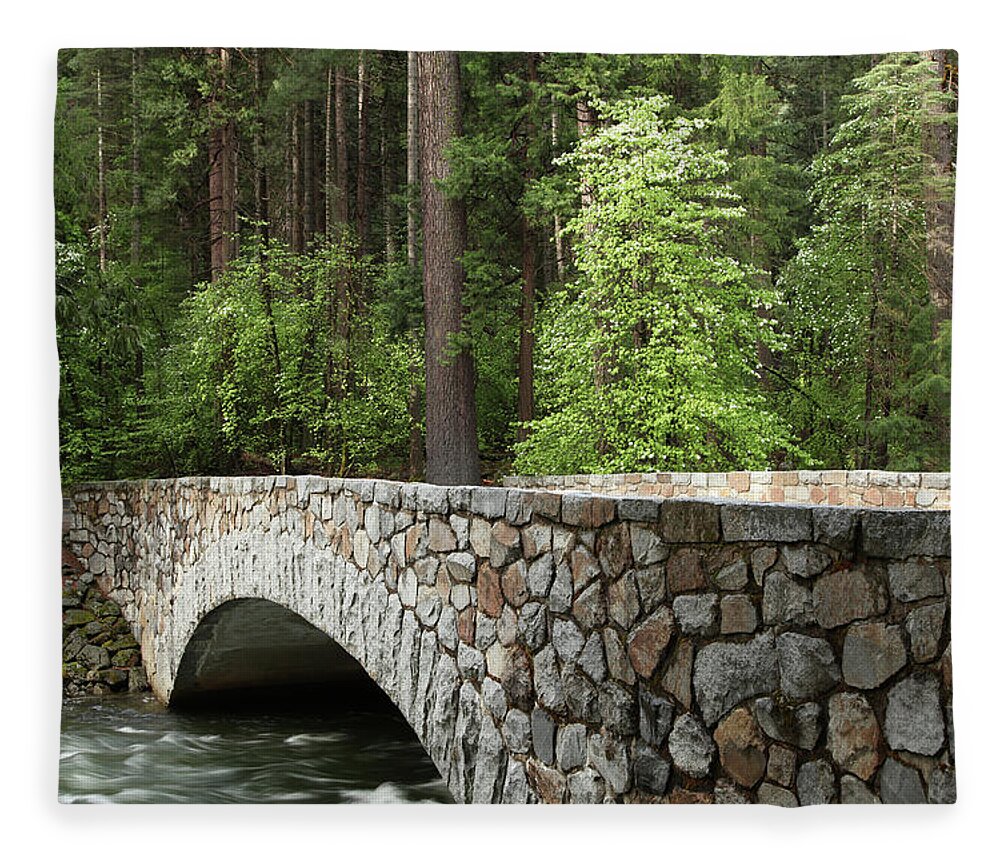 Environmental Conservation Fleece Blanket featuring the photograph Stone Bridge In Forest by Yenwen