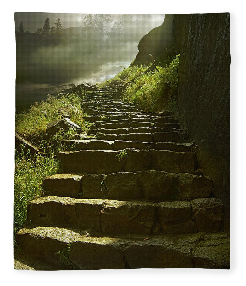 Tranquility Fleece Blanket featuring the photograph Stone Steps On Rural Hillside by Chris Clor