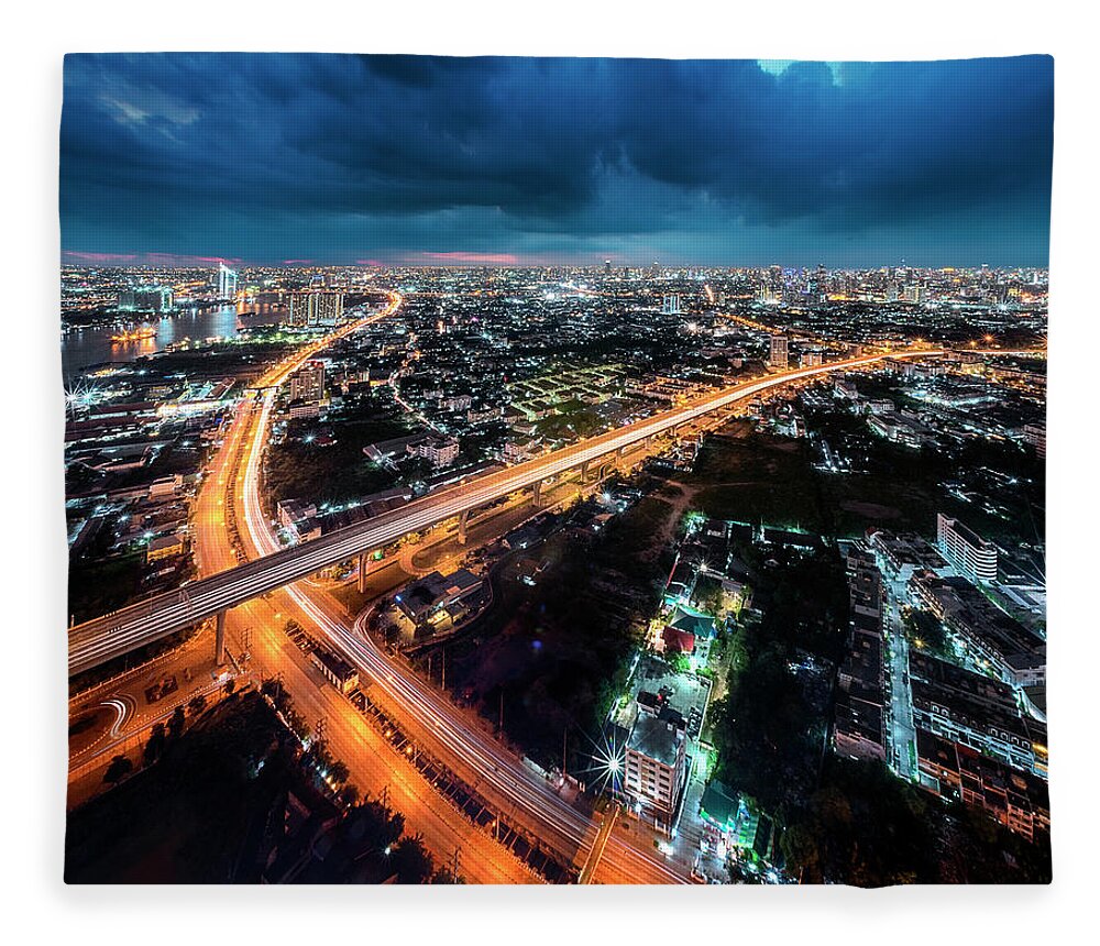 Lightrail Fleece Blanket featuring the photograph Storm Invasion To Bangkok, Thailand by Atomiczen