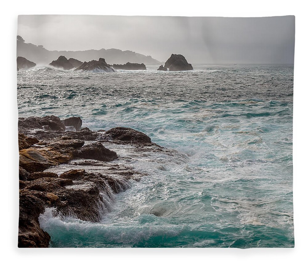 Point Lobos Fleece Blanket featuring the photograph Stormy Day at Point Lobos by Derek Dean