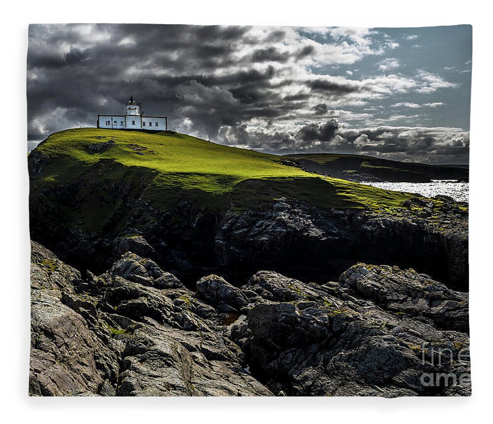 Scotland Fleece Blanket featuring the photograph Strathy Point Lighthouse In Scotland by Andreas Berthold
