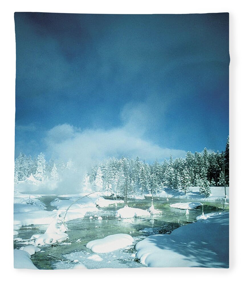 Scenics Fleece Blanket featuring the photograph Stream Passing Through A Snow Covered by Medioimages/photodisc