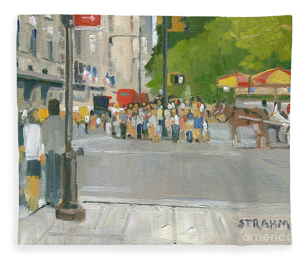 New York Fleece Blanket featuring the painting Streets of New York City by Paul Strahm