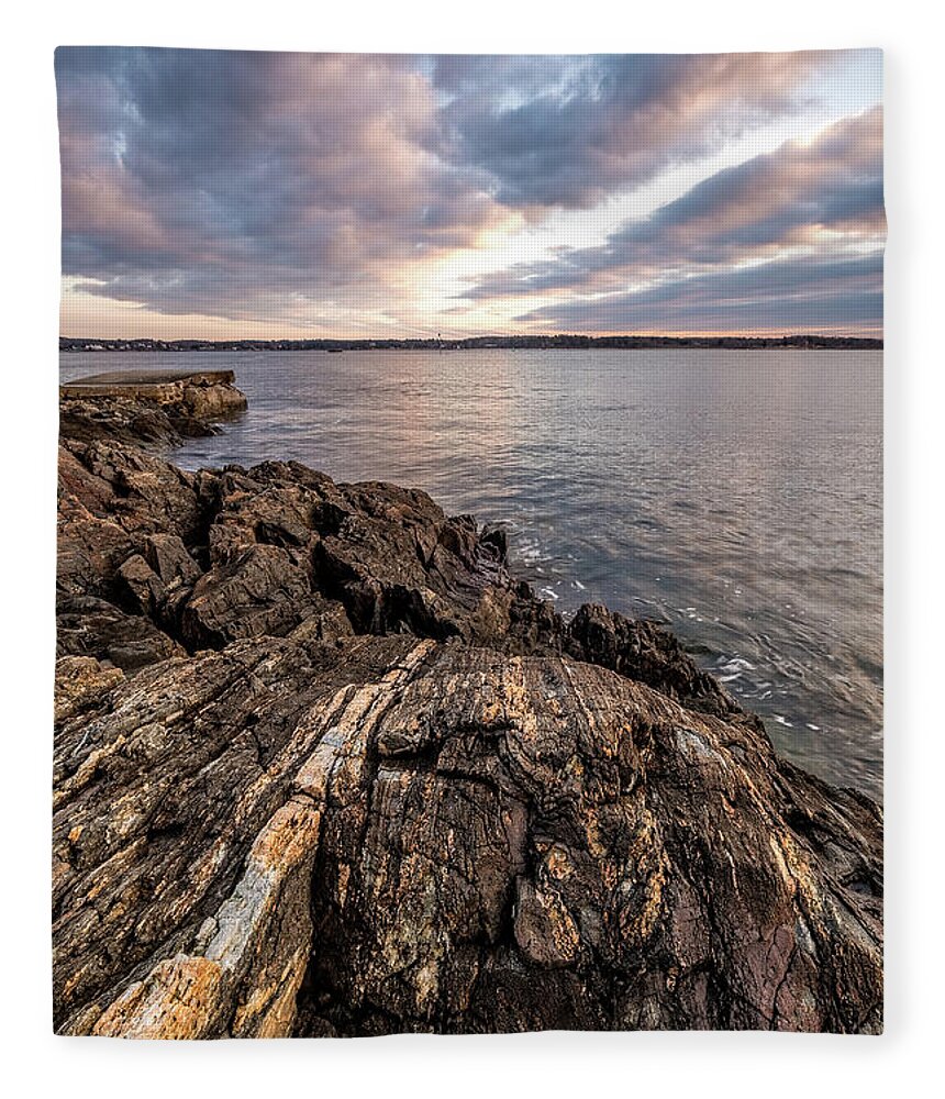 New Hampshire Fleece Blanket featuring the photograph Striations. Leading Lines In The Rocks by Jeff Sinon
