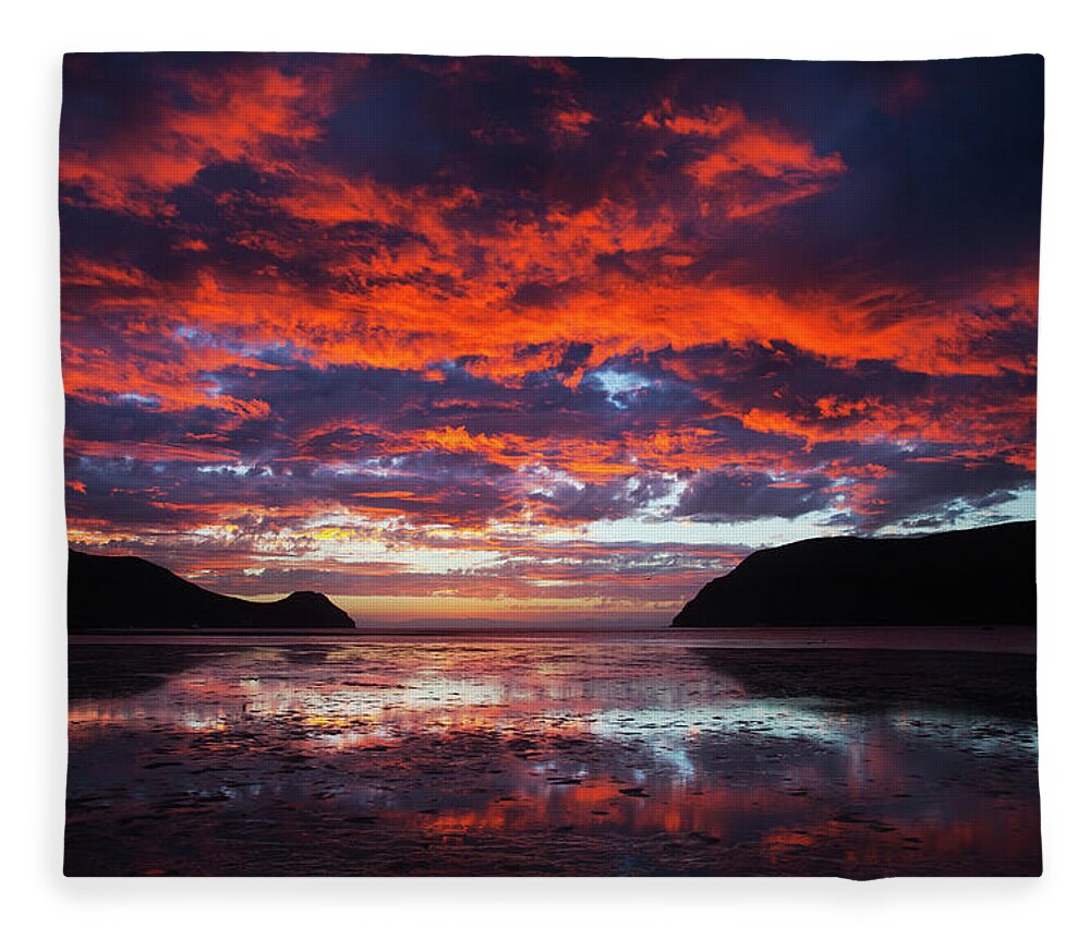 Tranquility Fleece Blanket featuring the photograph Stunning Sunset Or Sunrise Over Estuary by Anna Henly