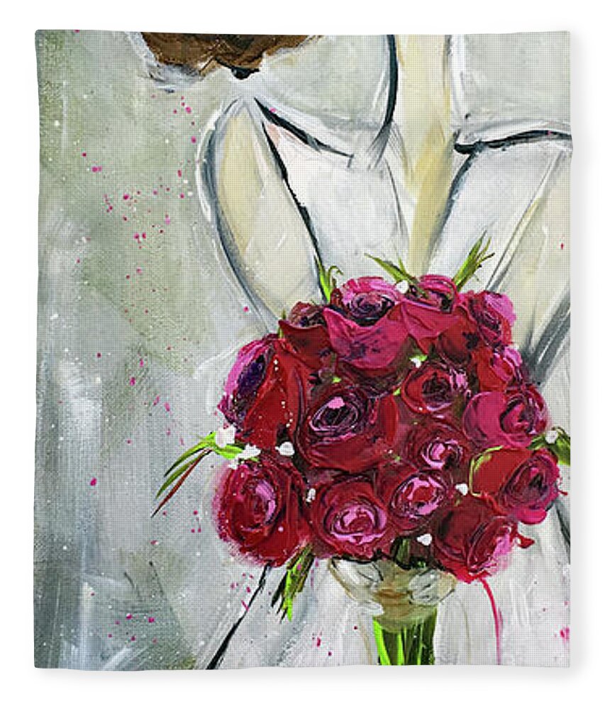Bride Fleece Blanket featuring the painting Blushing Bride by Roxy Rich