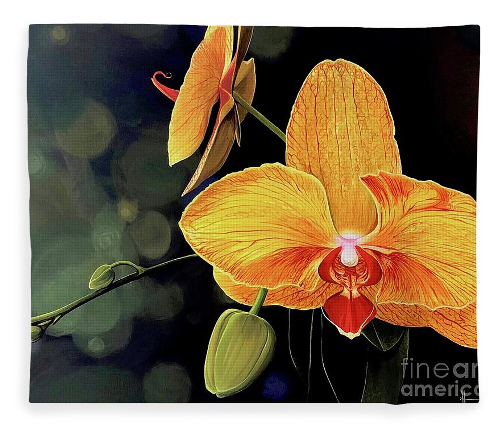 Floral Fleece Blanket featuring the painting Summer Night by Hunter Jay