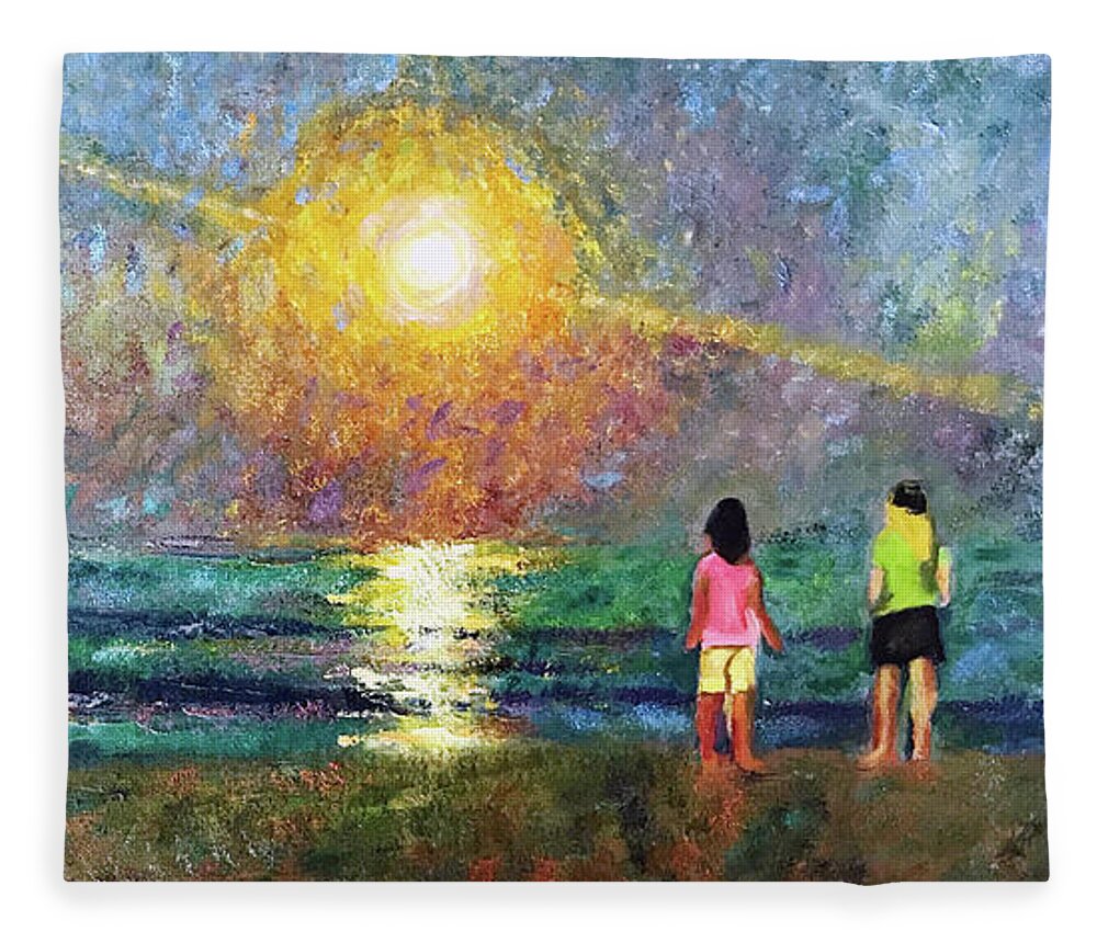 Beach Fleece Blanket featuring the painting Summer Nights by Josef Kelly