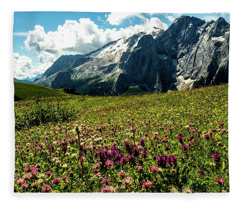 Dolomites Fleece Blanket featuring the photograph Summer Trek in the Dolomites, Italy by Leslie Struxness
