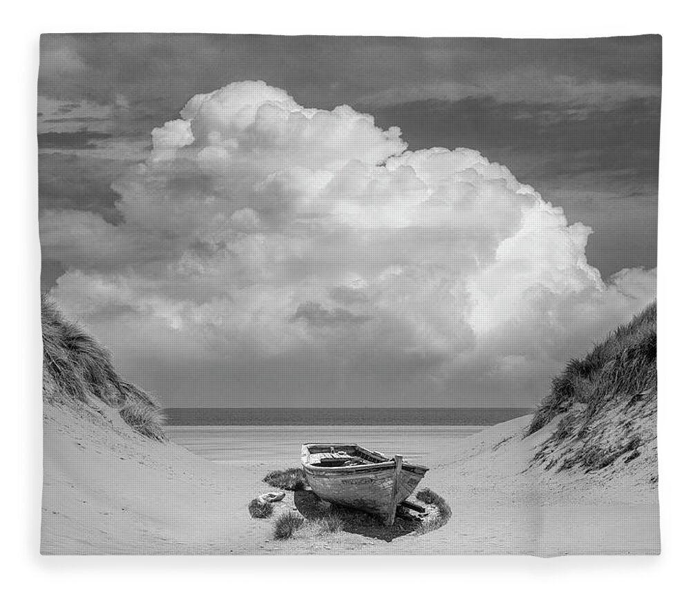 Boats Fleece Blanket featuring the photograph Sun Beached in Black and White by Debra and Dave Vanderlaan