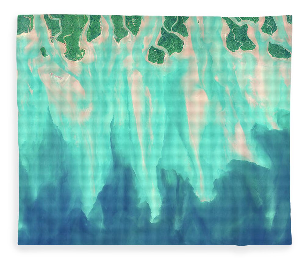 Satellite Image Fleece Blanket featuring the digital art Sundarbans delta from space by Christian Pauschert