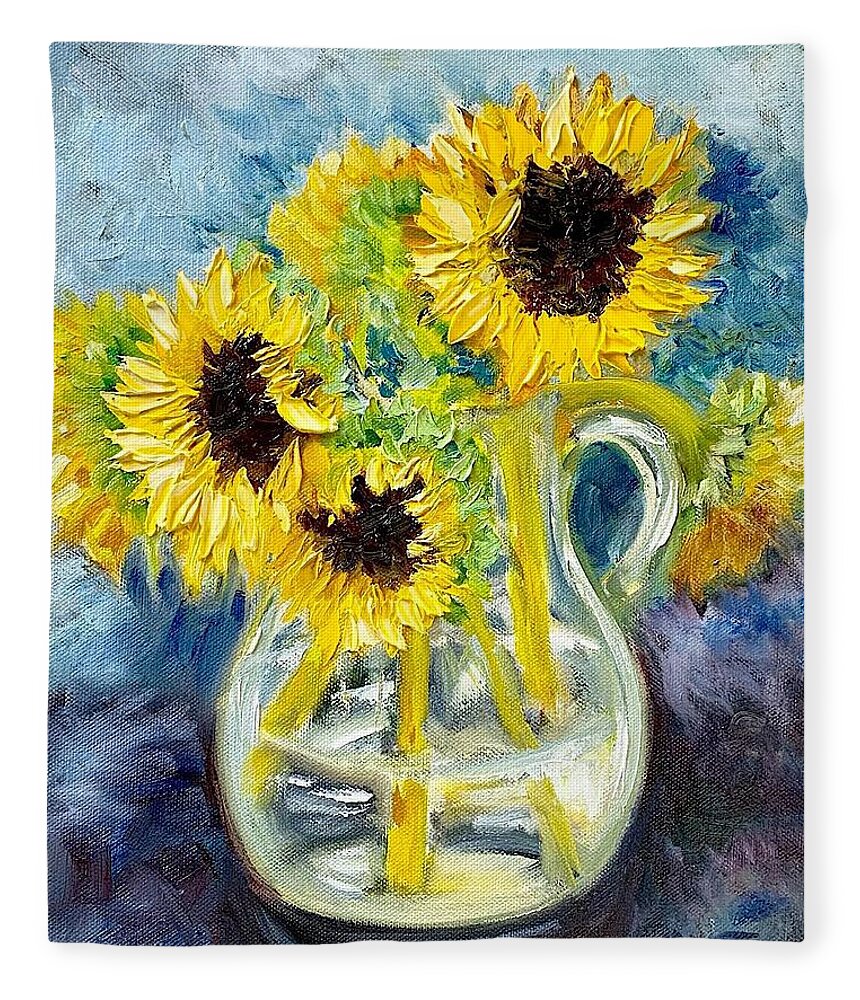 Melissa A. Torres Fleece Blanket featuring the painting Sunday Sunflowers by Melissa Torres