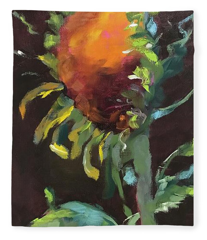 Sunflower Fleece Blanket featuring the painting Sunflower Delight by Karen Jordan