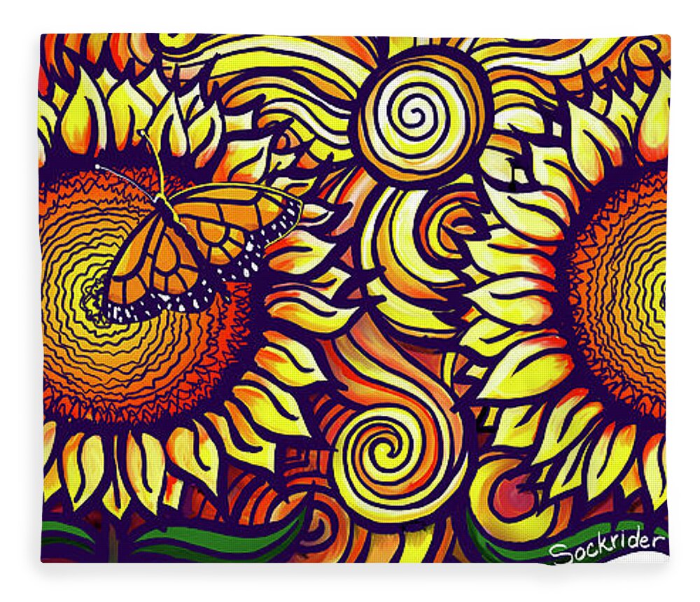 Sunflower Fleece Blanket featuring the digital art Sunflower Mug by David Sockrider