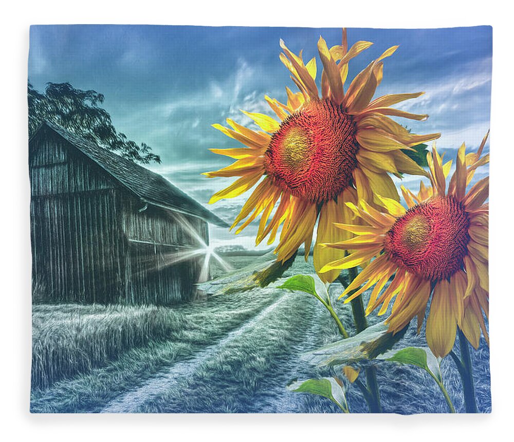 American Fleece Blanket featuring the photograph Sunflower Watch in Evening Light by Debra and Dave Vanderlaan