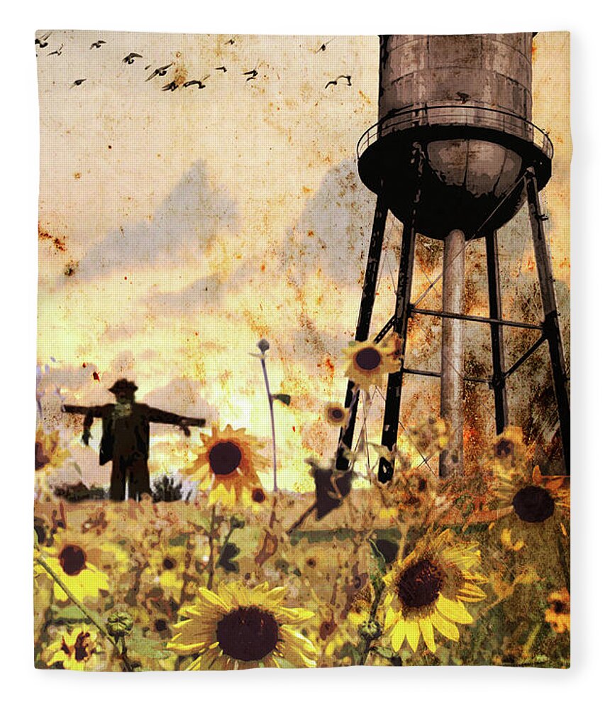 Jason Casteel Fleece Blanket featuring the digital art Sunflowers At Dusk by Jason Casteel