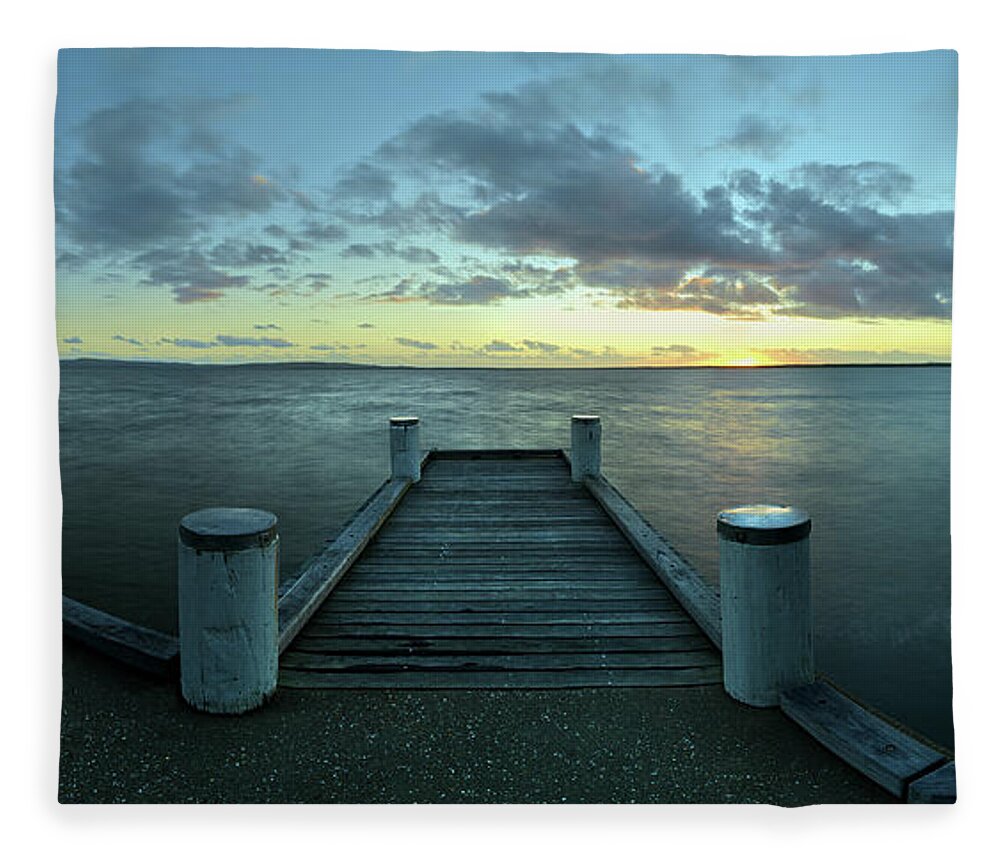 Jetty Fleece Blanket featuring the photograph Sunrise at the Jetty by Nicolas Lombard
