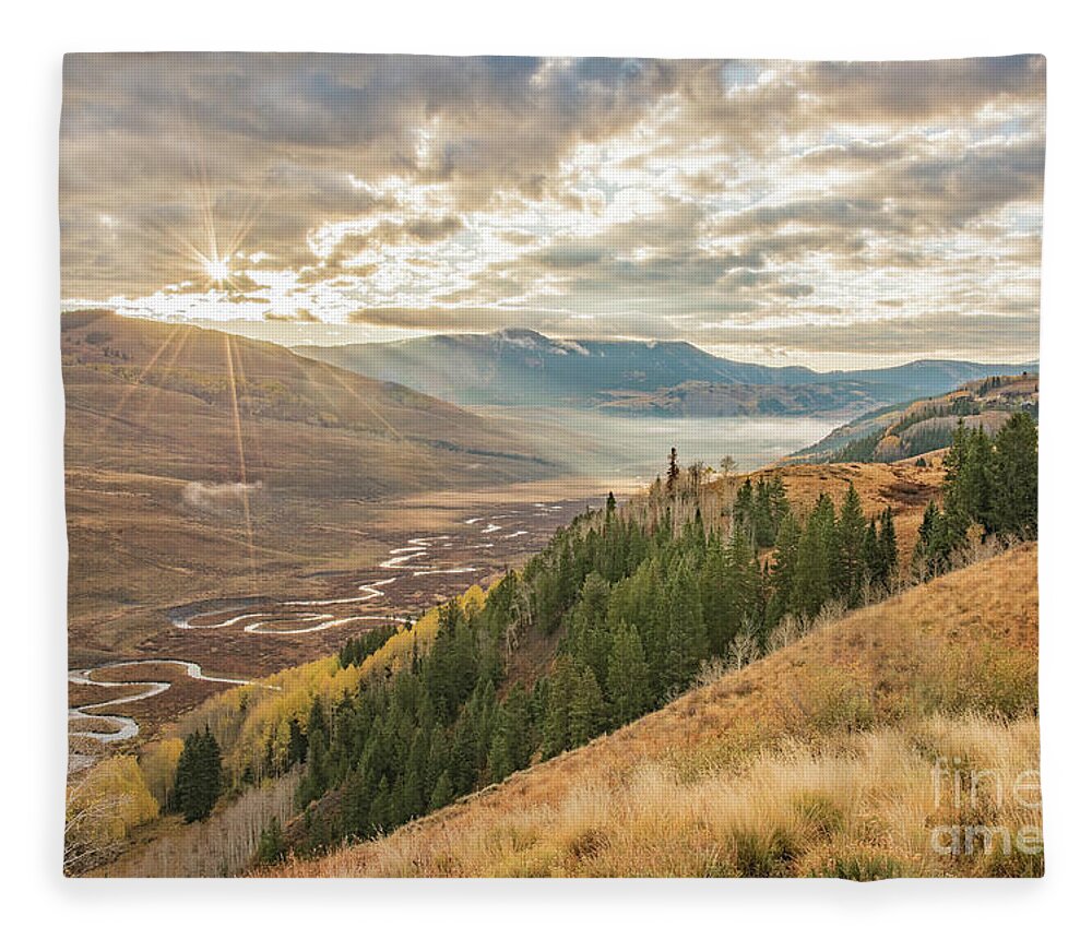 Mist Fleece Blanket featuring the photograph Sunrise Mist over Meandering River by Melissa Lipton