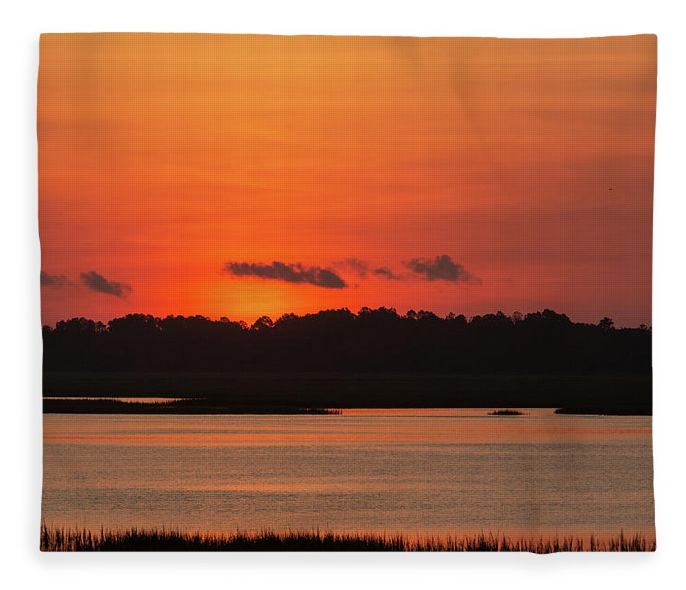 Murrells Inlet Fleece Blanket featuring the photograph Sunrise Over Drunken Jack Island by D K Wall