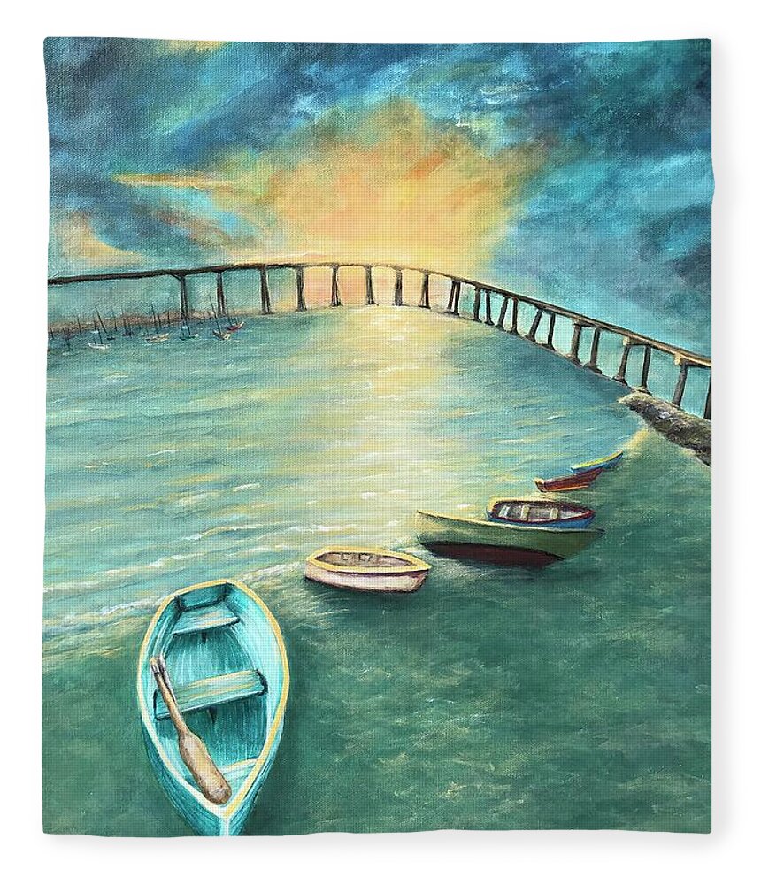 Acrylic Painting Fleece Blanket featuring the painting Sunrise Tide at Coronado by Deborah Naves