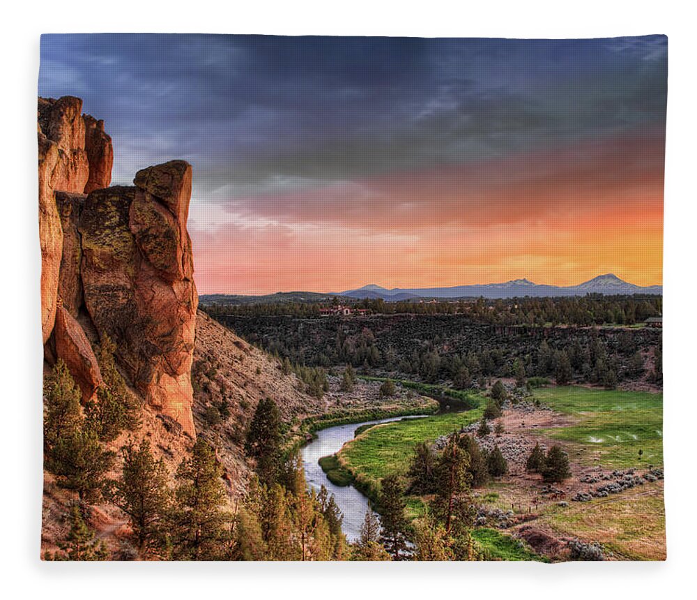 Scenics Fleece Blanket featuring the photograph Sunset At Smith Rock State Park In by David Gn Photography