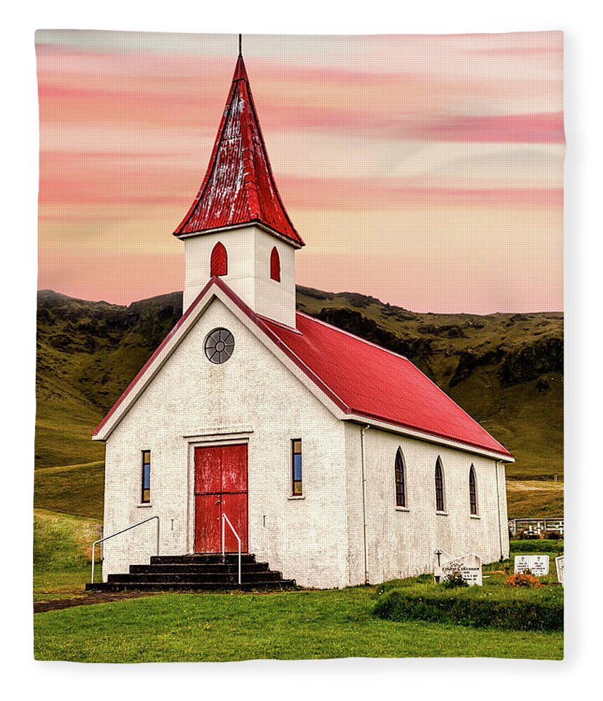 Church Fleece Blanket featuring the photograph Sunset Chapel of Iceland by David Letts
