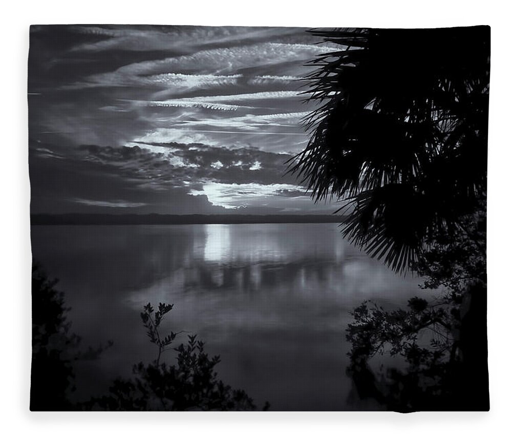 Barberville Roadside Yard Art And Produce Fleece Blanket featuring the photograph Sunset In Black And White by Tom Singleton