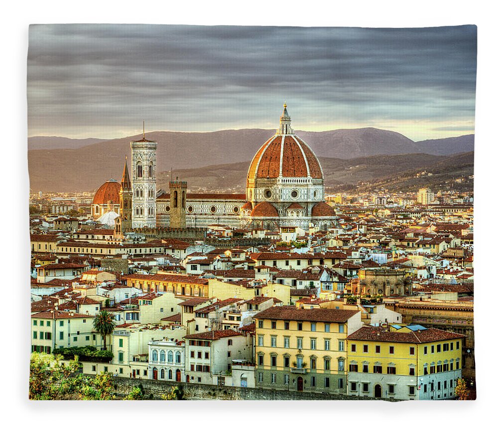 Florence Fleece Blanket featuring the photograph Sunset in Florence Triptych 3 - Duomo by Weston Westmoreland