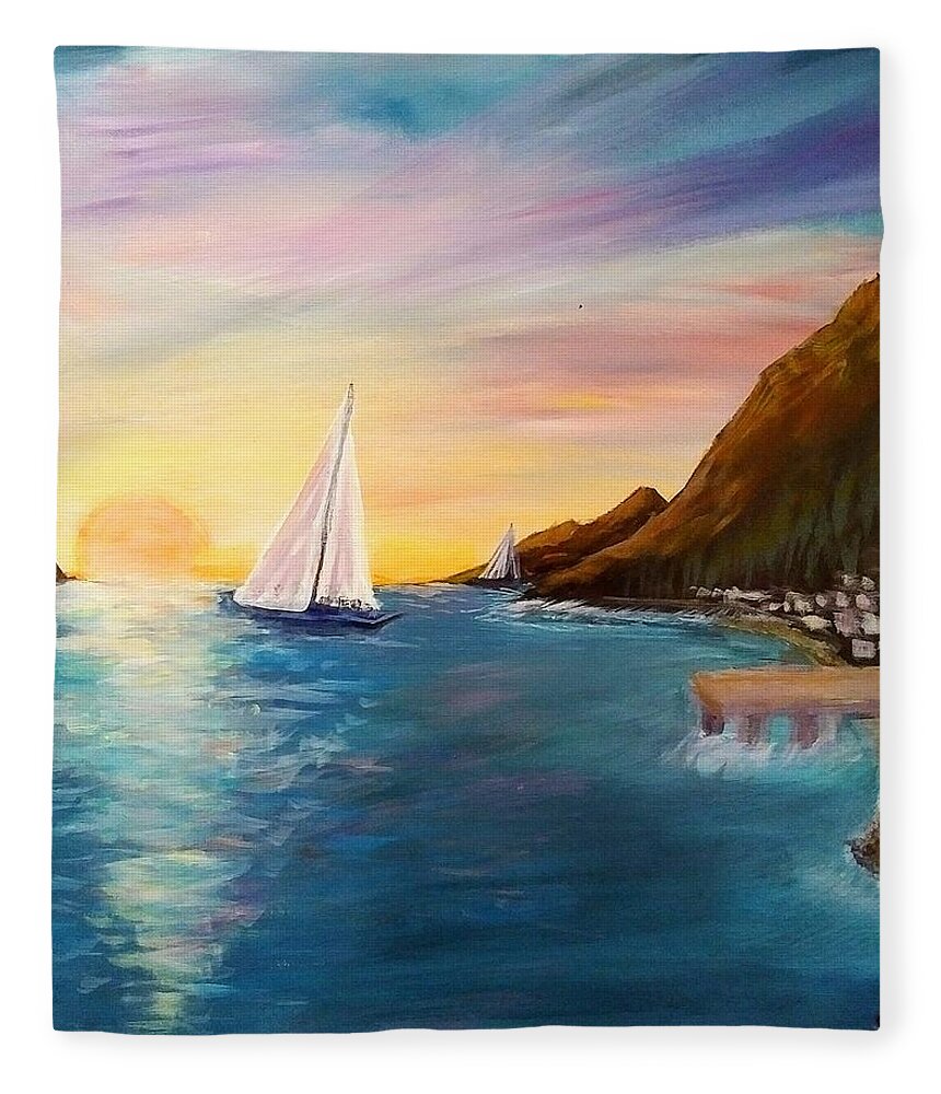 Sunset Fleece Blanket featuring the painting Sunset in Montenegro by Lynne McQueen
