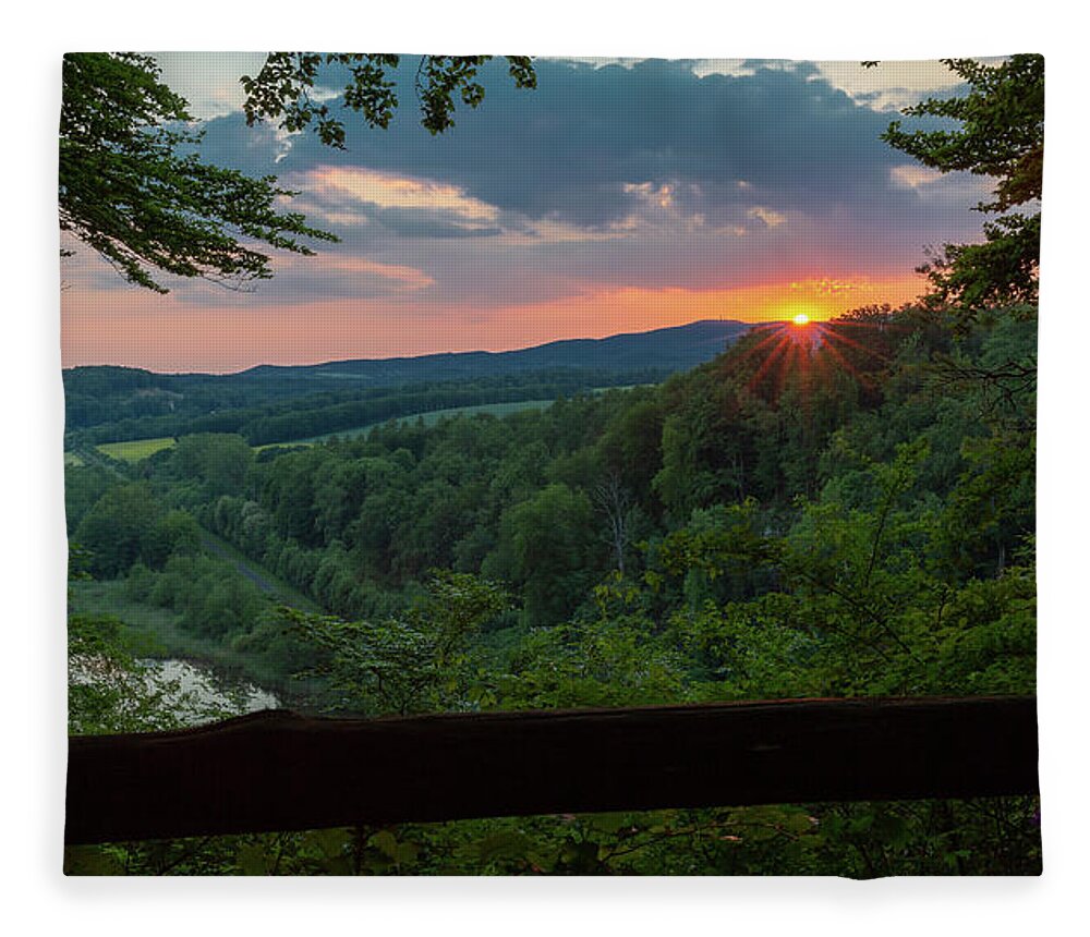 Nature Fleece Blanket featuring the photograph Sunset on the Himmelreich, Southern Harz by Andreas Levi