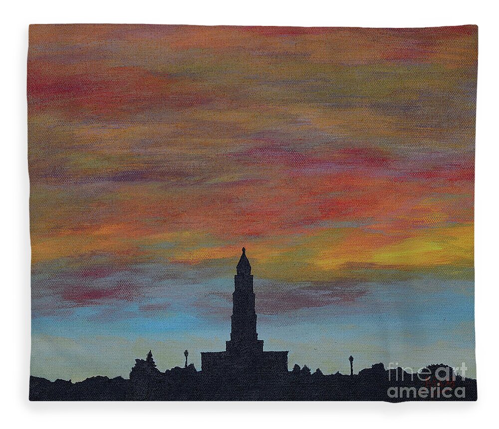 Silhouette Fleece Blanket featuring the painting Sunset Over Alexandria by Aicy Karbstein