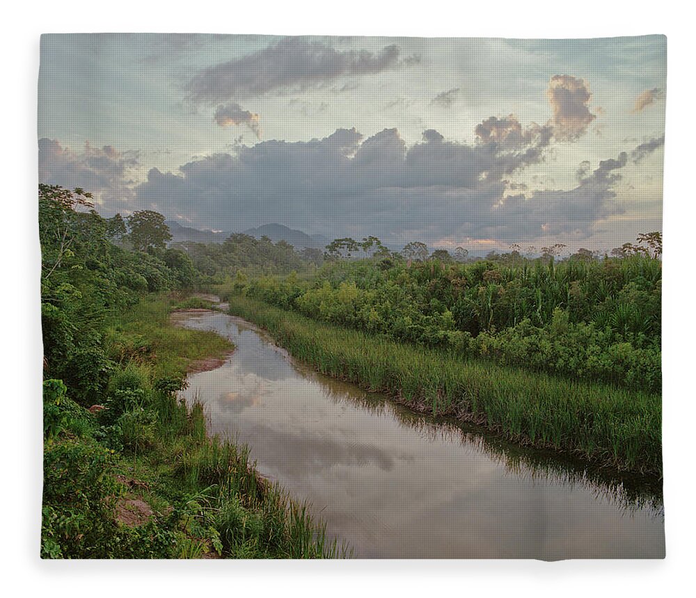 Tropical Rainforest Fleece Blanket featuring the photograph Sunset Over An Amazon Jungle River by Linka A Odom