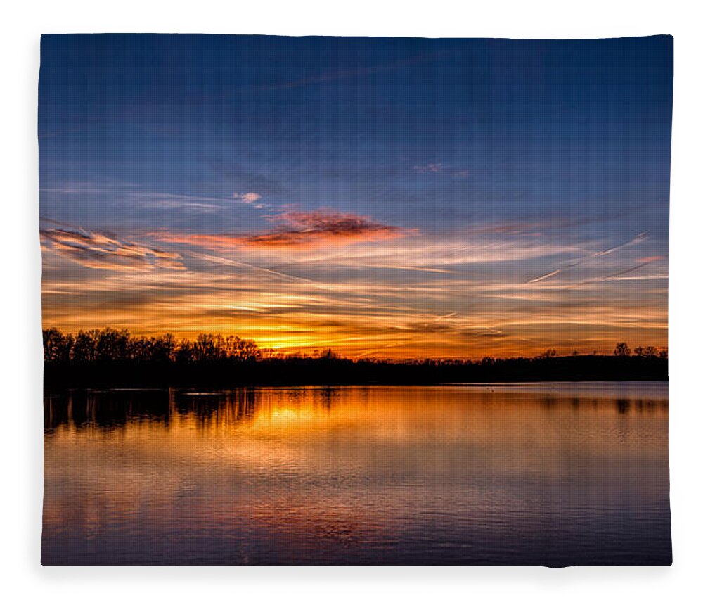 Laupheim Fleece Blanket featuring the photograph Sunset over Laupheim quarry by Bernd Laeschke