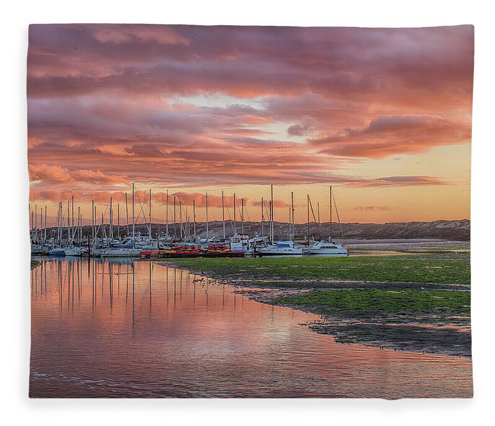 Sunset Fleece Blanket featuring the photograph Sunset Over the Marina by Bill Roberts